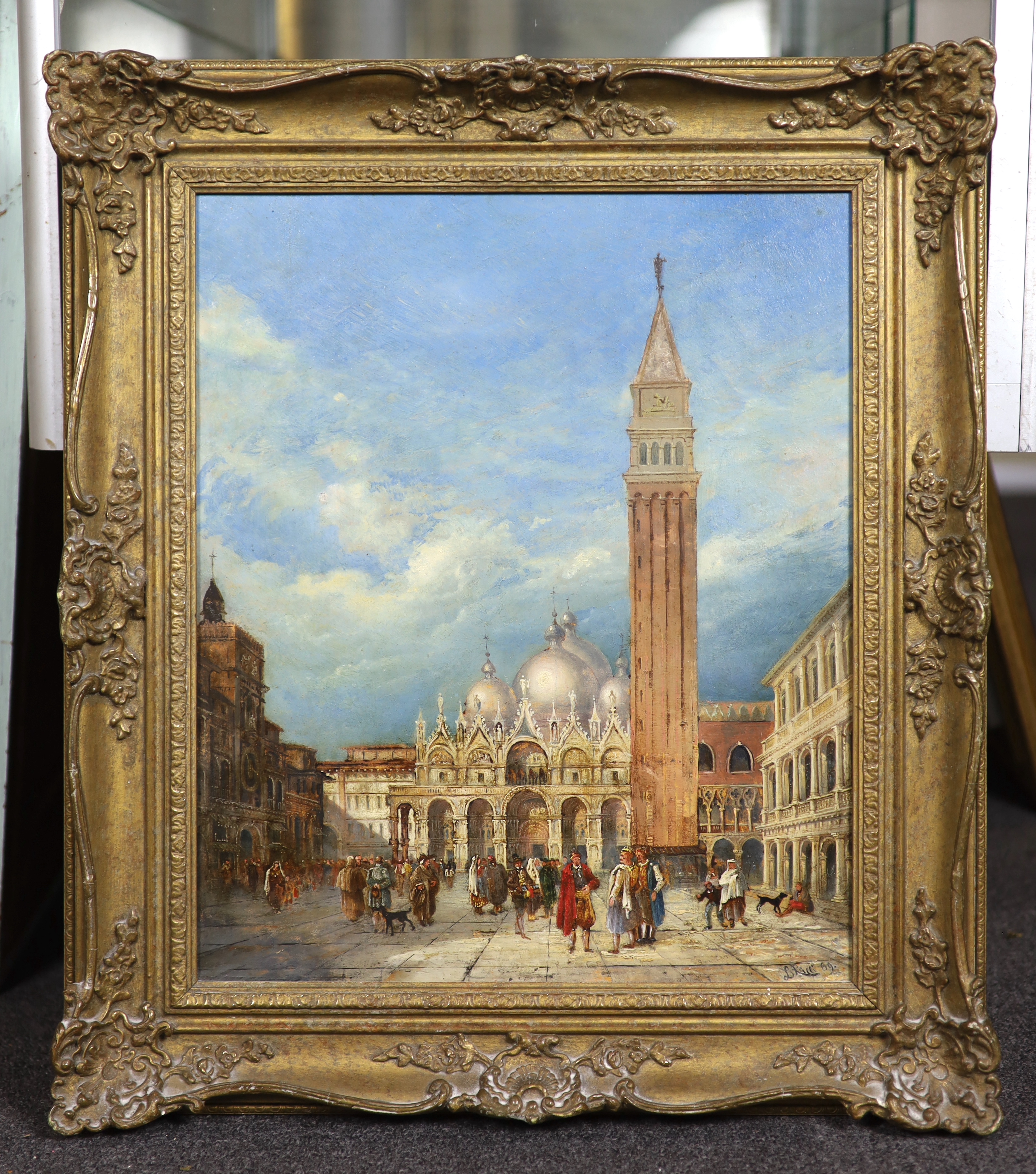 Attributed to Luigi Ricci (Italian, 1823-1896), oil on board, Figures in St Mark's Square, Venice, signed and dated '89, 45 x 37cm